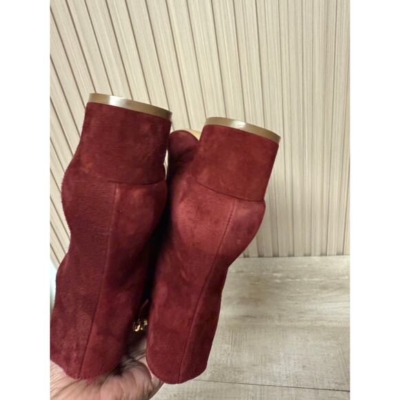 Mansur Gavriel Red Suede Heeled Ankle Boots Size 5 Women's Shoes - Picture 10 of 13